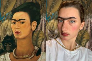 Courtney Kneale's recreation of Frida Kahlo’s Self Portrait with Monkey