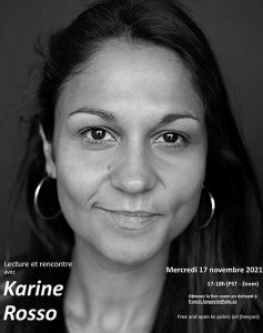 A Reading & Conversation with Montreal Author and Scholar Karine Rosso (in French)