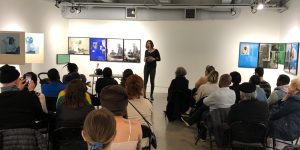 Brianna Ferguson at her book launch, April 2022, at the Alternator Centre for Contemporary Art